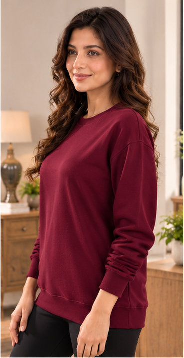 Karavya Wine Solid Fleece Sweatshirt for Women – Cozy Winter Wear