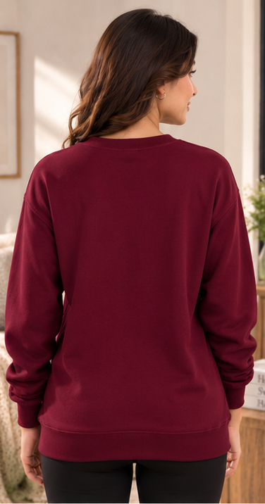 Karavya Wine Solid Fleece Sweatshirt for Women – Cozy Winter Wear