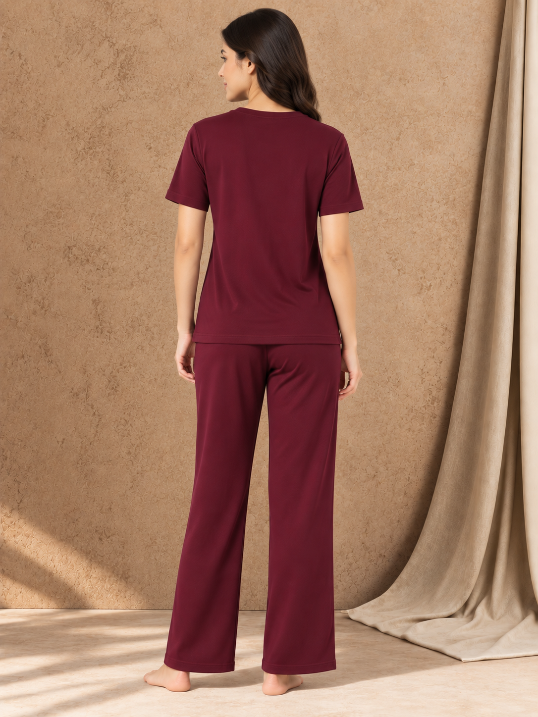 Karavya Wine Comfort Cotton Night Suit for Women