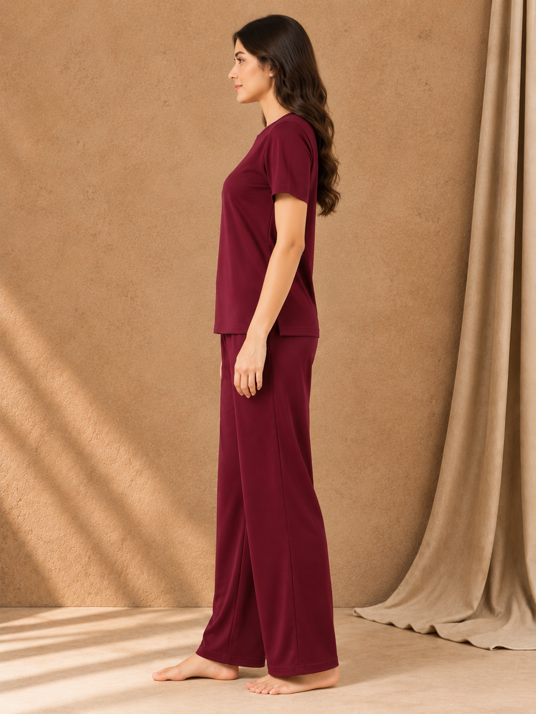 Karavya Wine Comfort Cotton Night Suit for Women