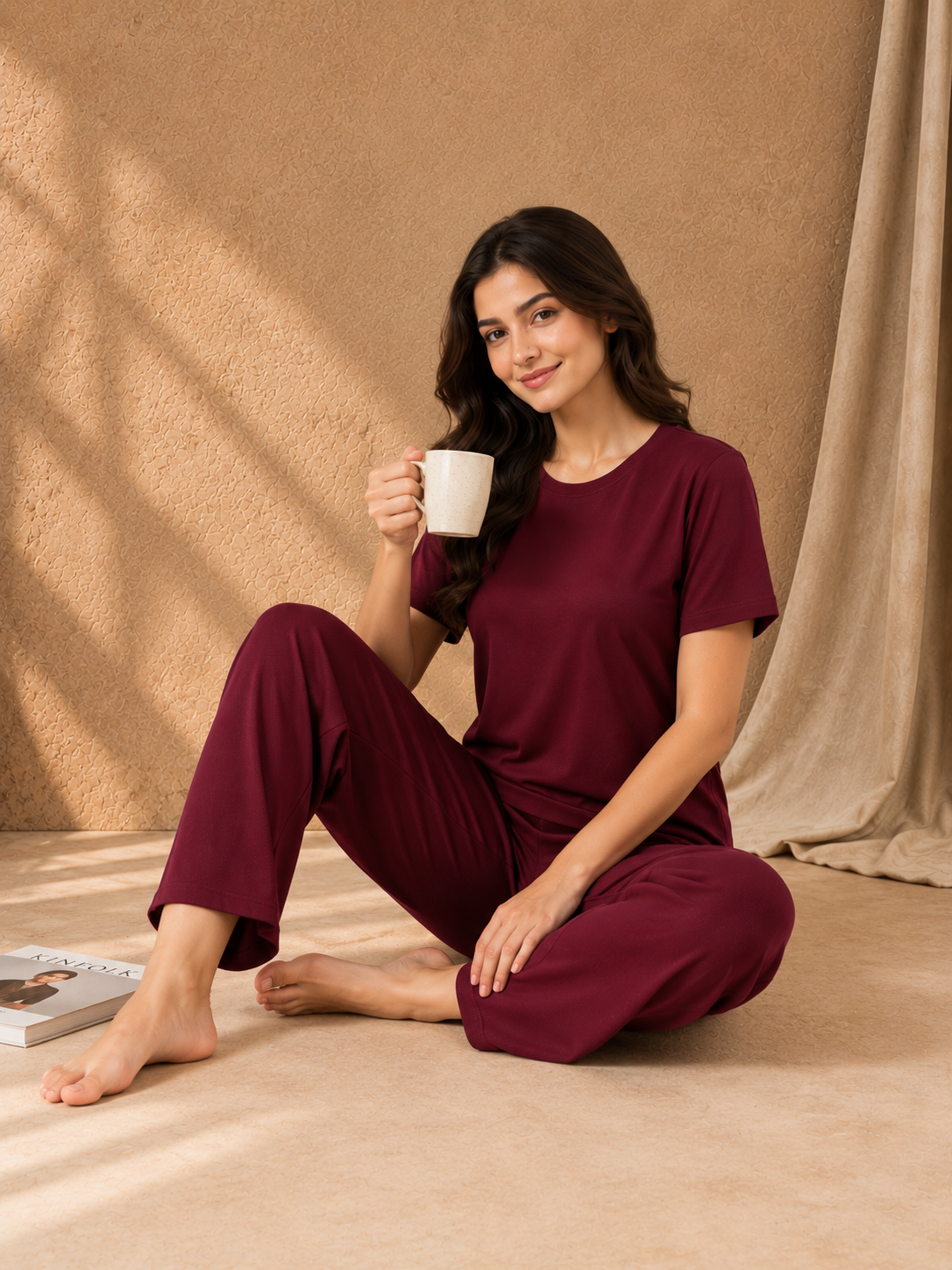 Karavya Wine Comfort Cotton Night Suit for Women