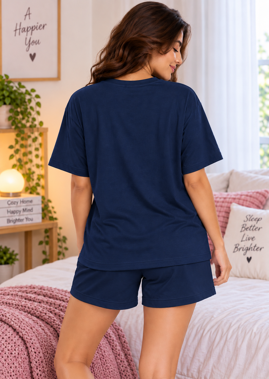 Karavya Navy Self Love Club Printed Women’s T-Shirt & Shorts Nightwear Set