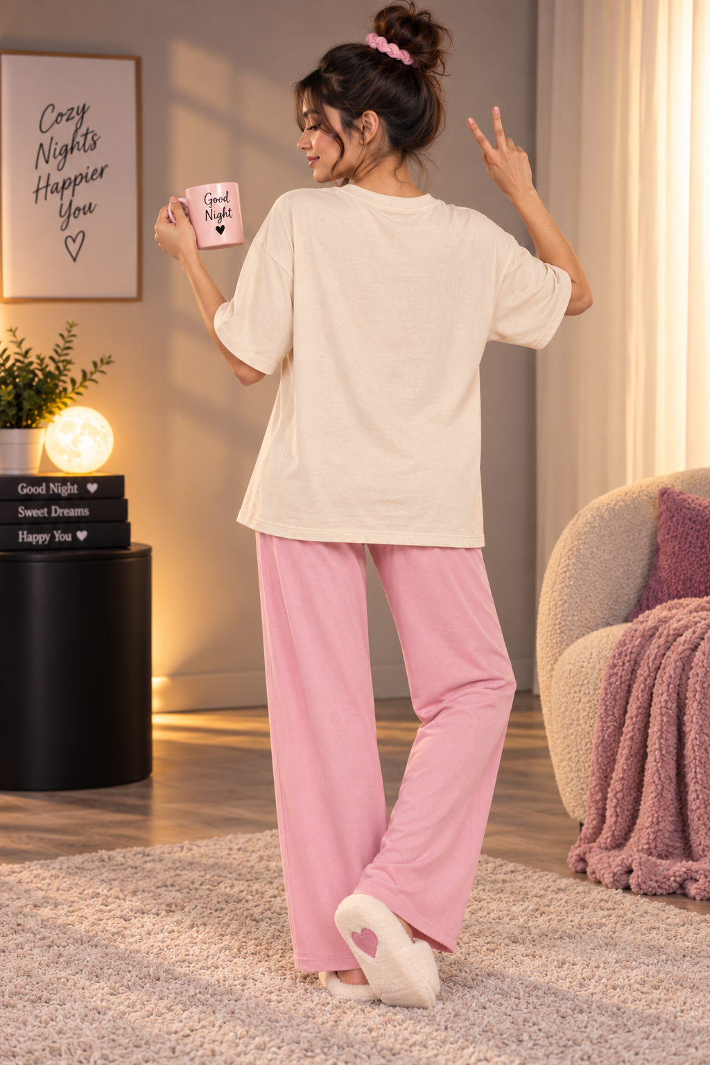 Karavya Women’s Resting Panda Graphic Oversized T-Shirt & Pajama Nightwear Set