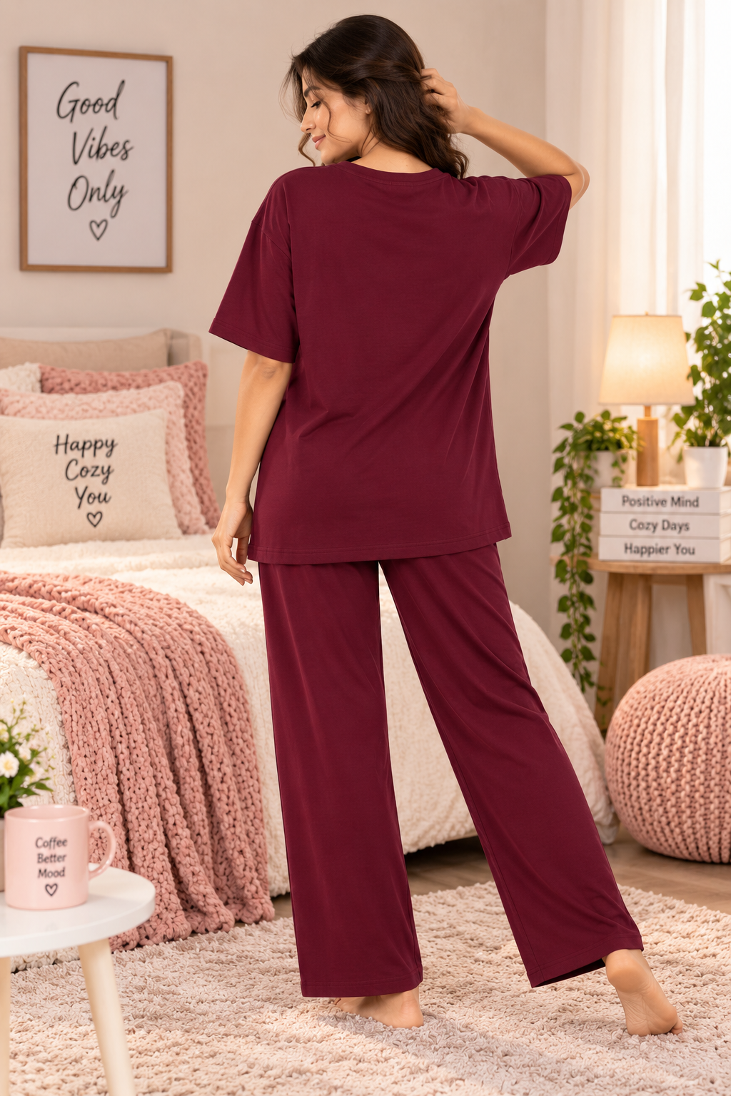 Karavya Women’s Good Things Floral Graphic T-Shirt & Pajama Nightwear Set