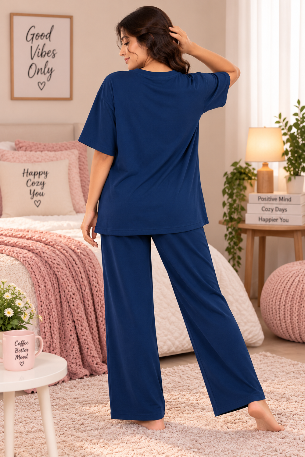 Karavya Women’s Good Things Floral Graphic T-Shirt & Pajama Nightwear Set