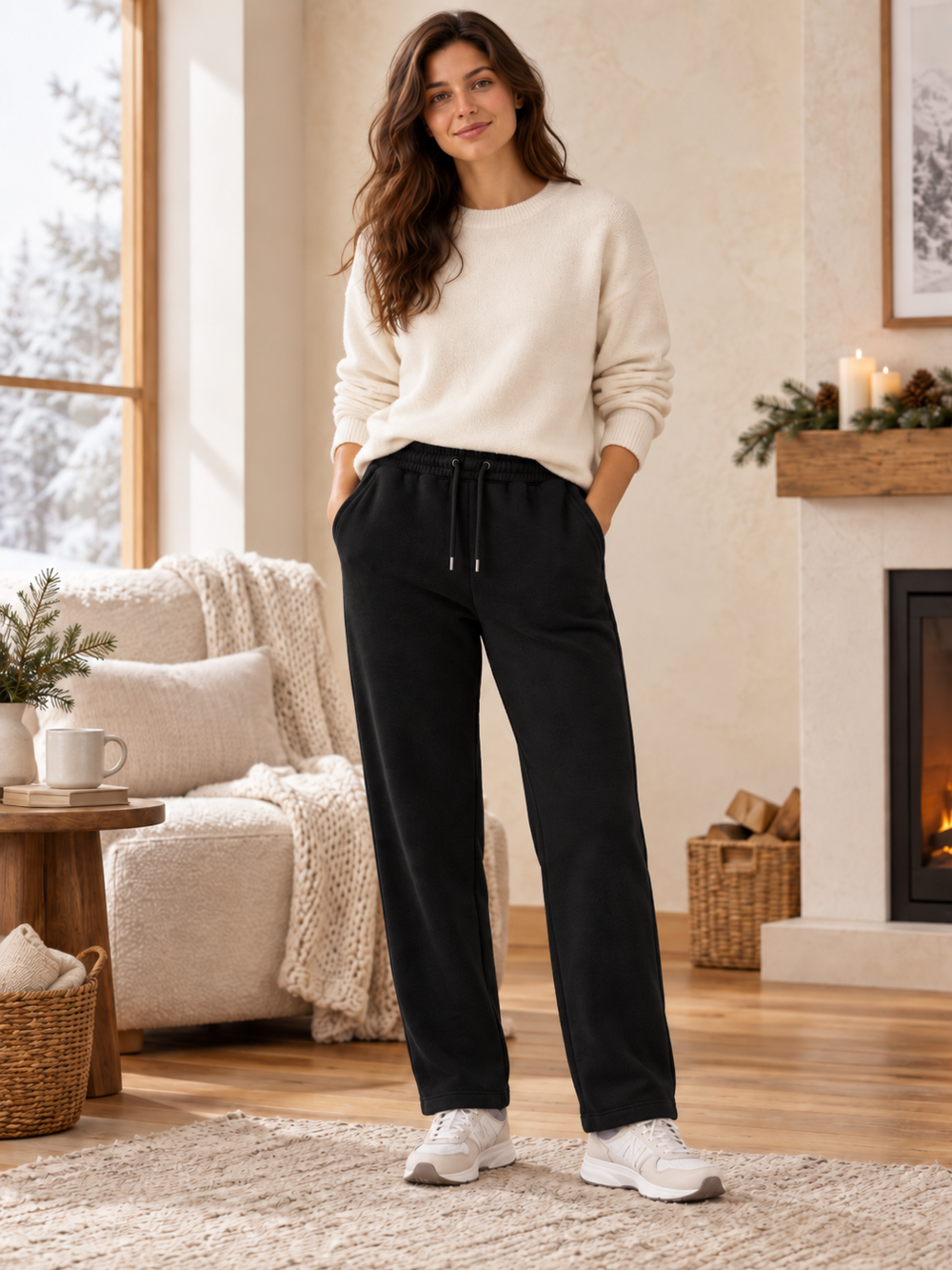Karavya Black Solid Fleece Winter Pajama for Women – Relaxed Fit