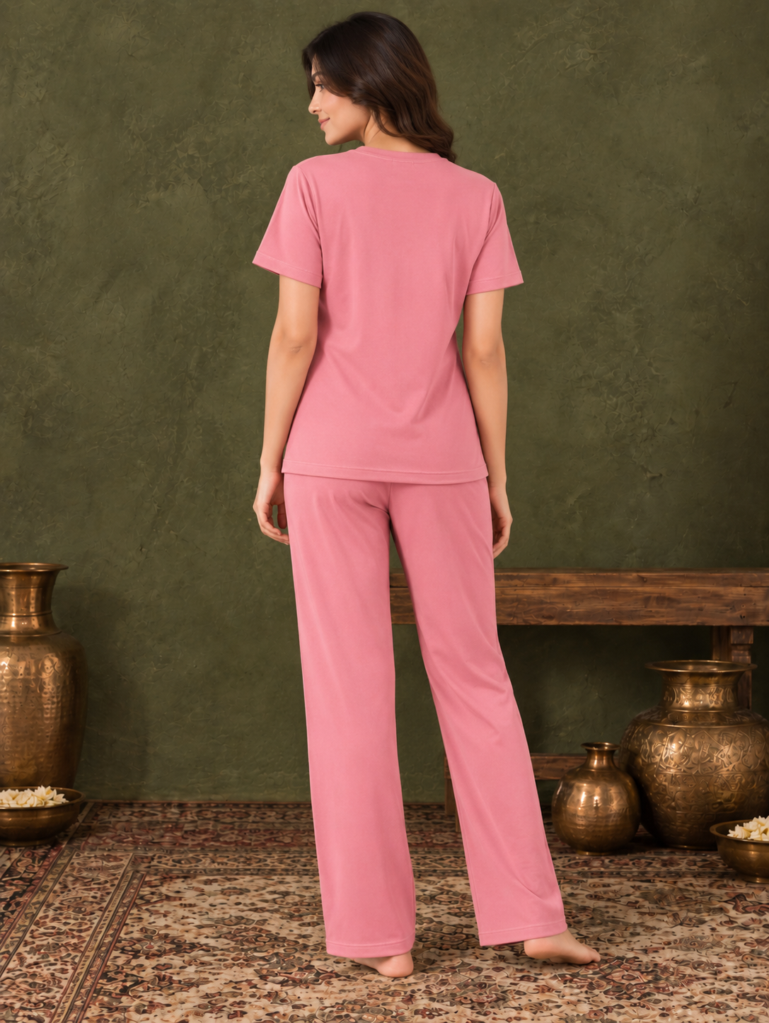 Karavya Blush Pink Comfort Cotton Night Suit for Women