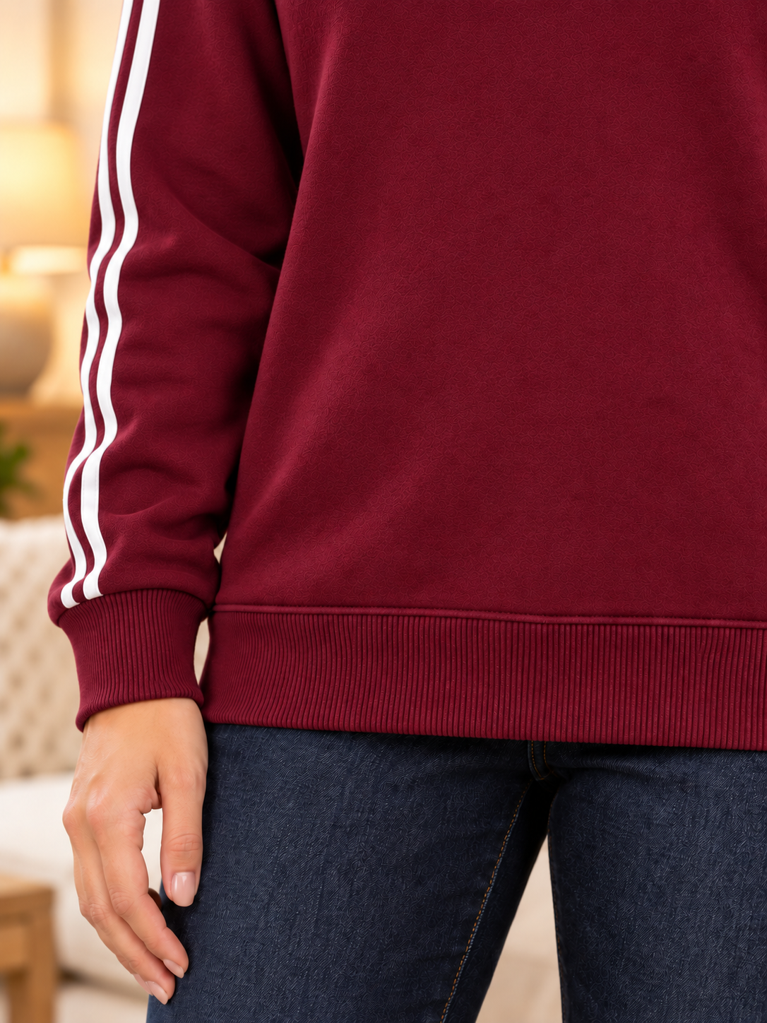 Karavya Wine Double Stripe Fleece Sweatshirt for Women – Winter Wear