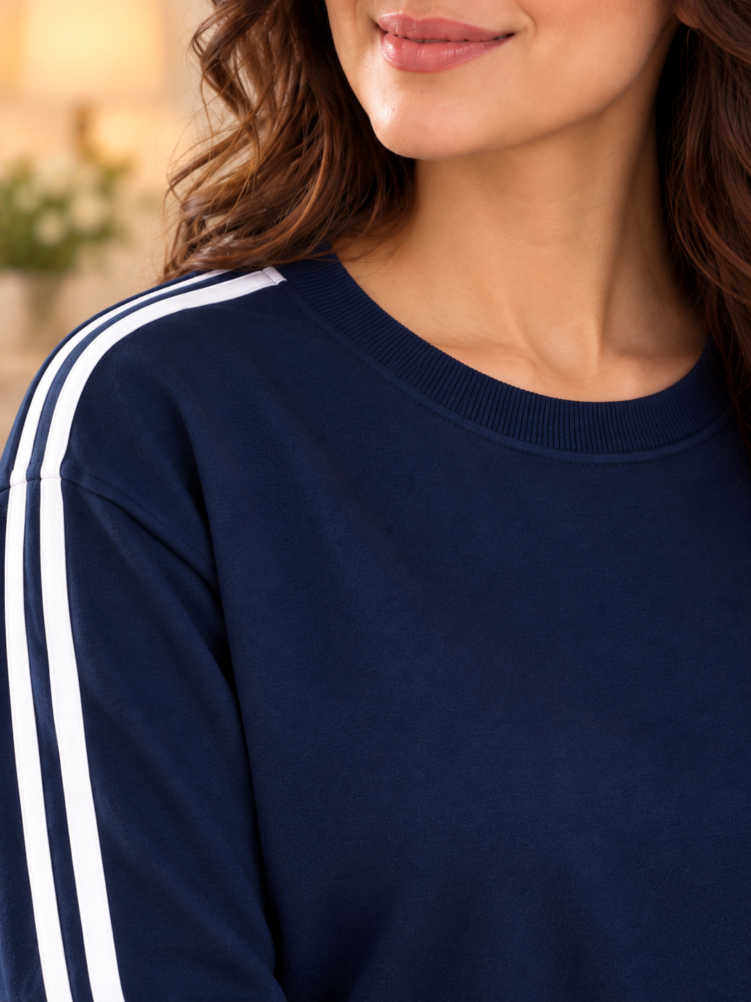 Karavya Navy Blue Double Patti Fleece Sweatshirt for Women – Sporty Winter Wear