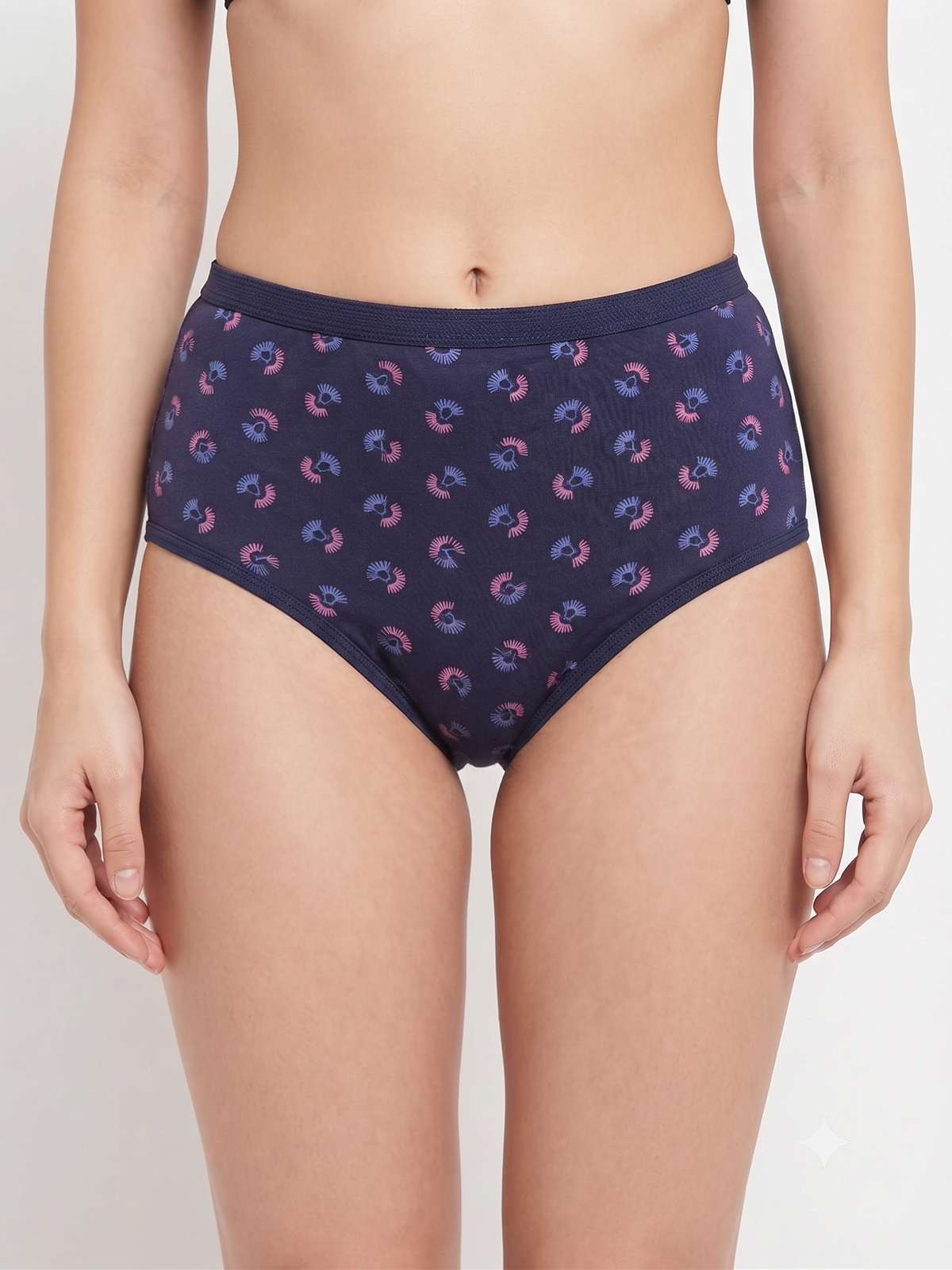 Karavya Printed High-Waist Full Coverage Panty – Navy Blue