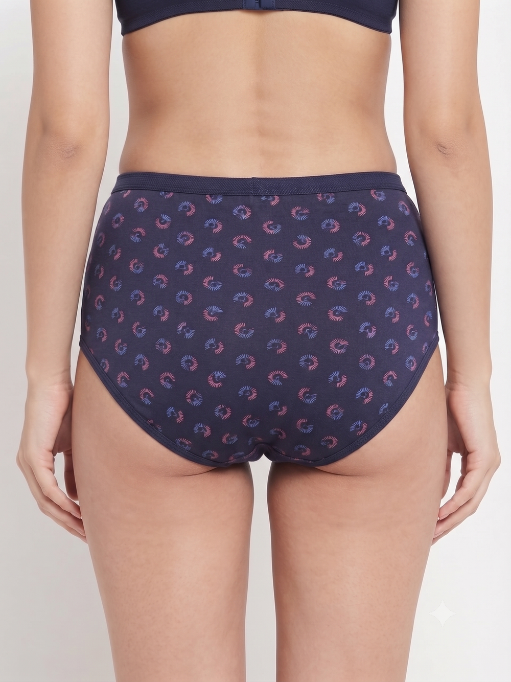 Karavya Printed High-Waist Full Coverage Panty – Navy Blue