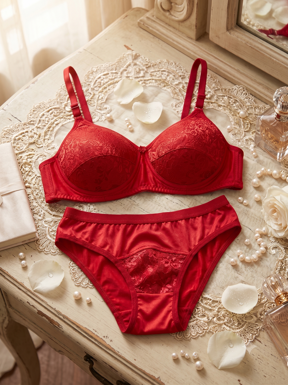 Karavya Red Lace Lingerie Set