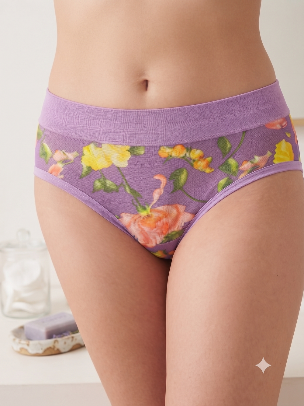 Karavya Purple Floral Printed Panty for Women | Soft & Comfortable Everyday Innerwear