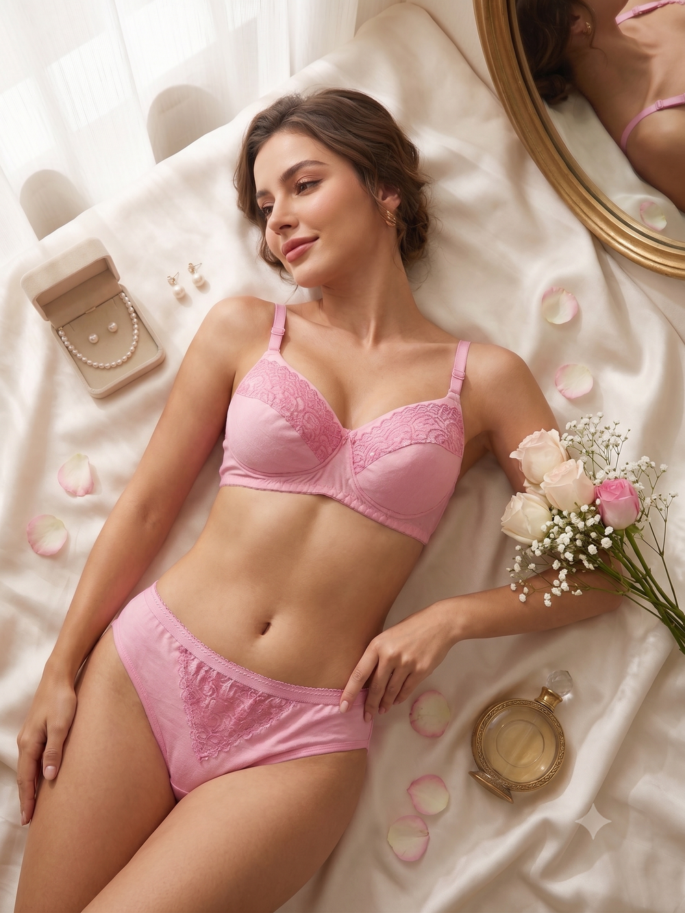 Karavya Soft Pink Lace Bra & Panty Set – Elegant Everyday Lingerie