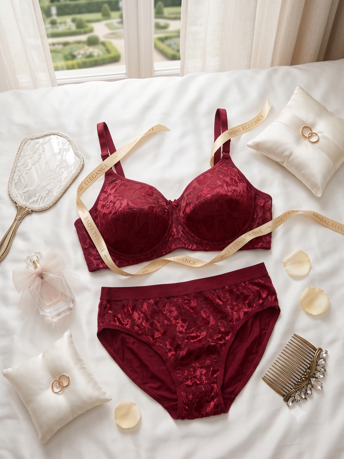 Karavya Burgundy Lace Bra & Panty Set