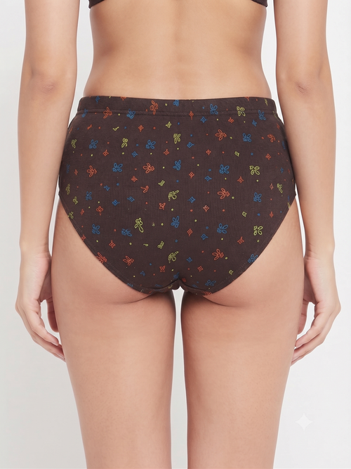 Karavya Black Printed High-Waist Full Coverage Panty