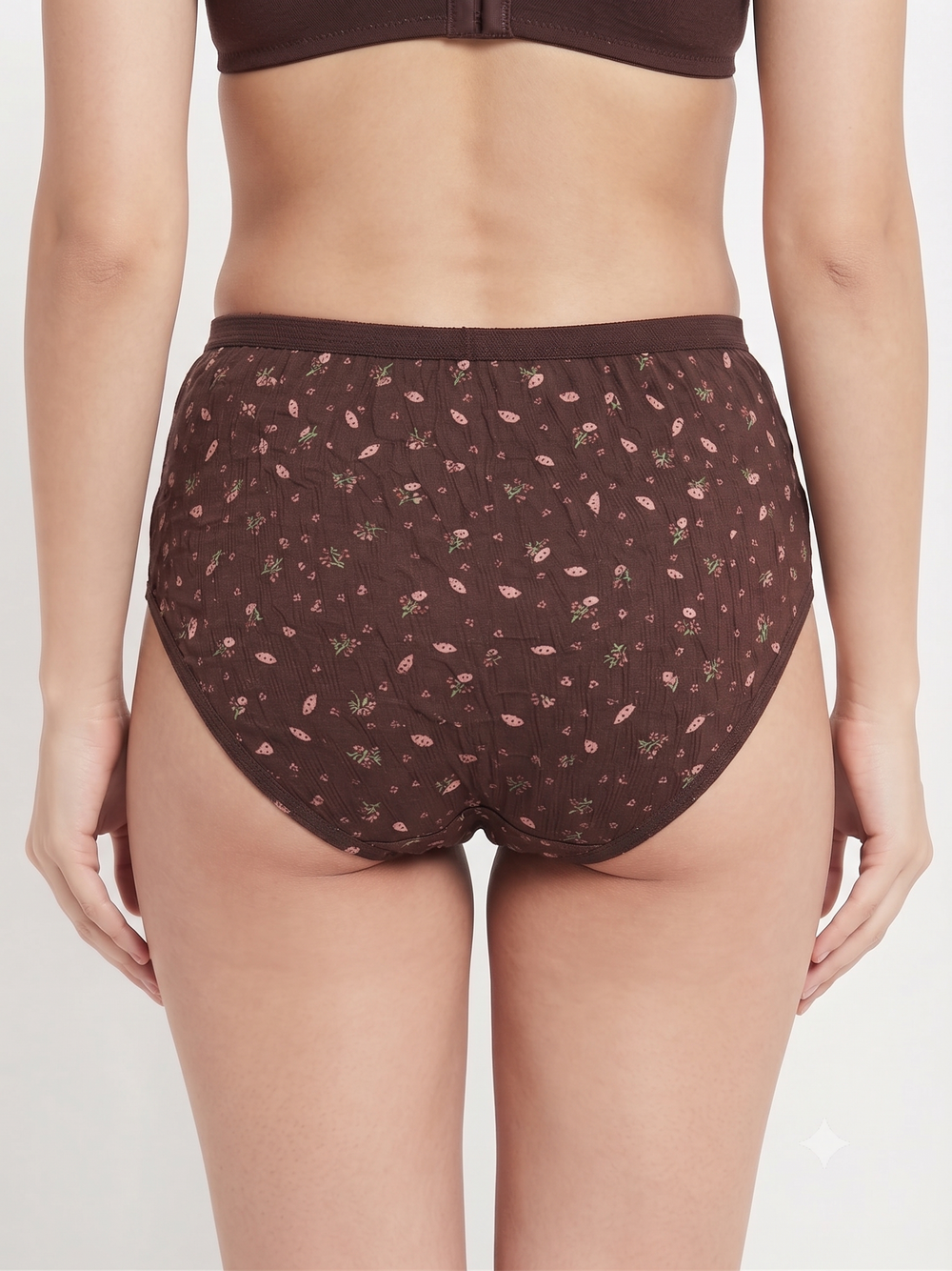 Karavya Mocha Brown Printed High-Waist Full Coverage Panty