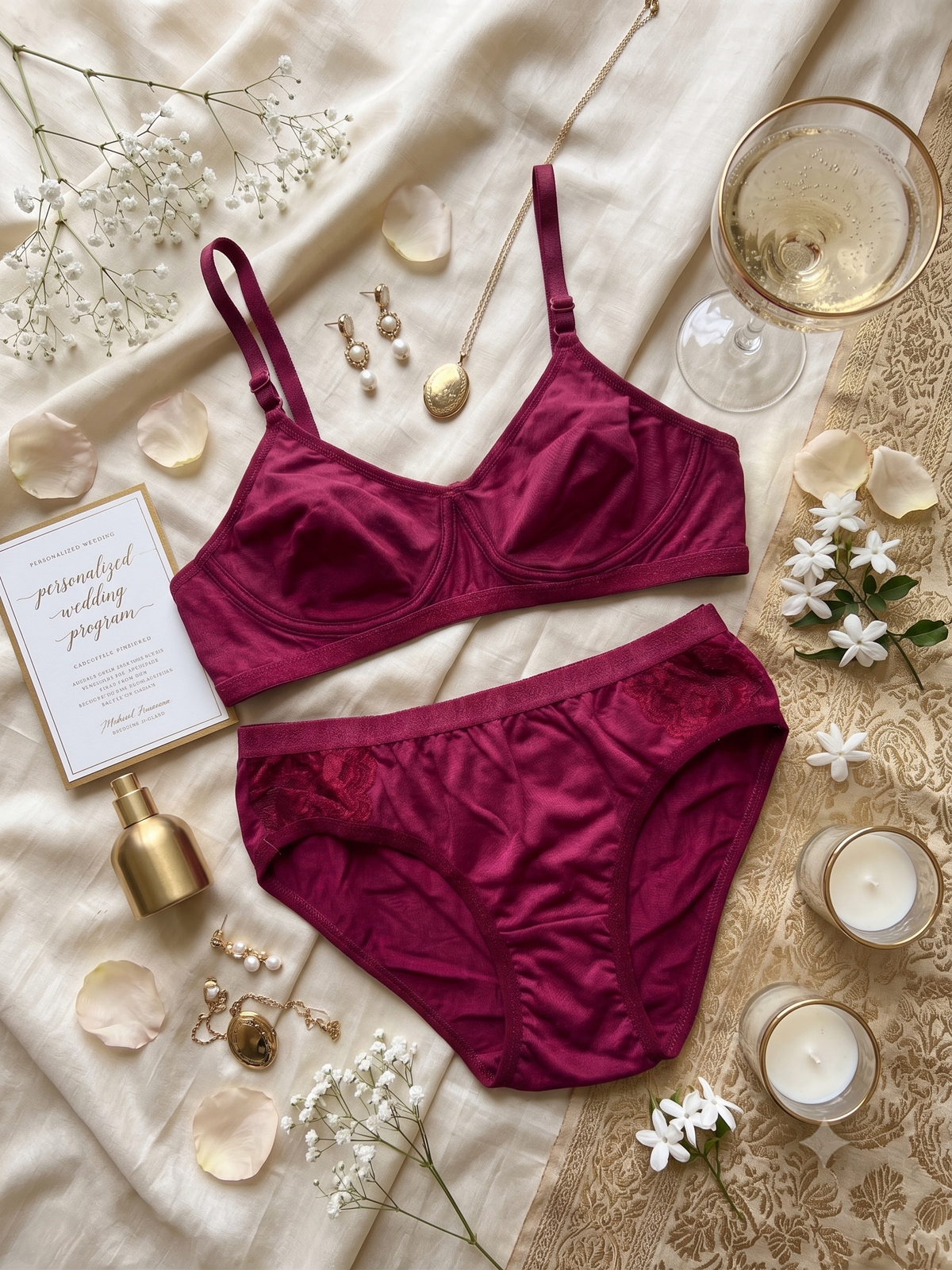 Karavya Burgundy Lace Bra & Brief Set