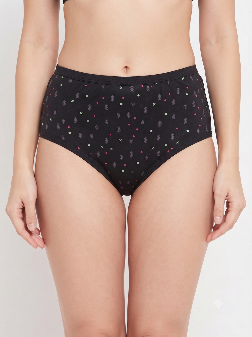 Karavya Printed High-Waist Full Coverage Panty – Black