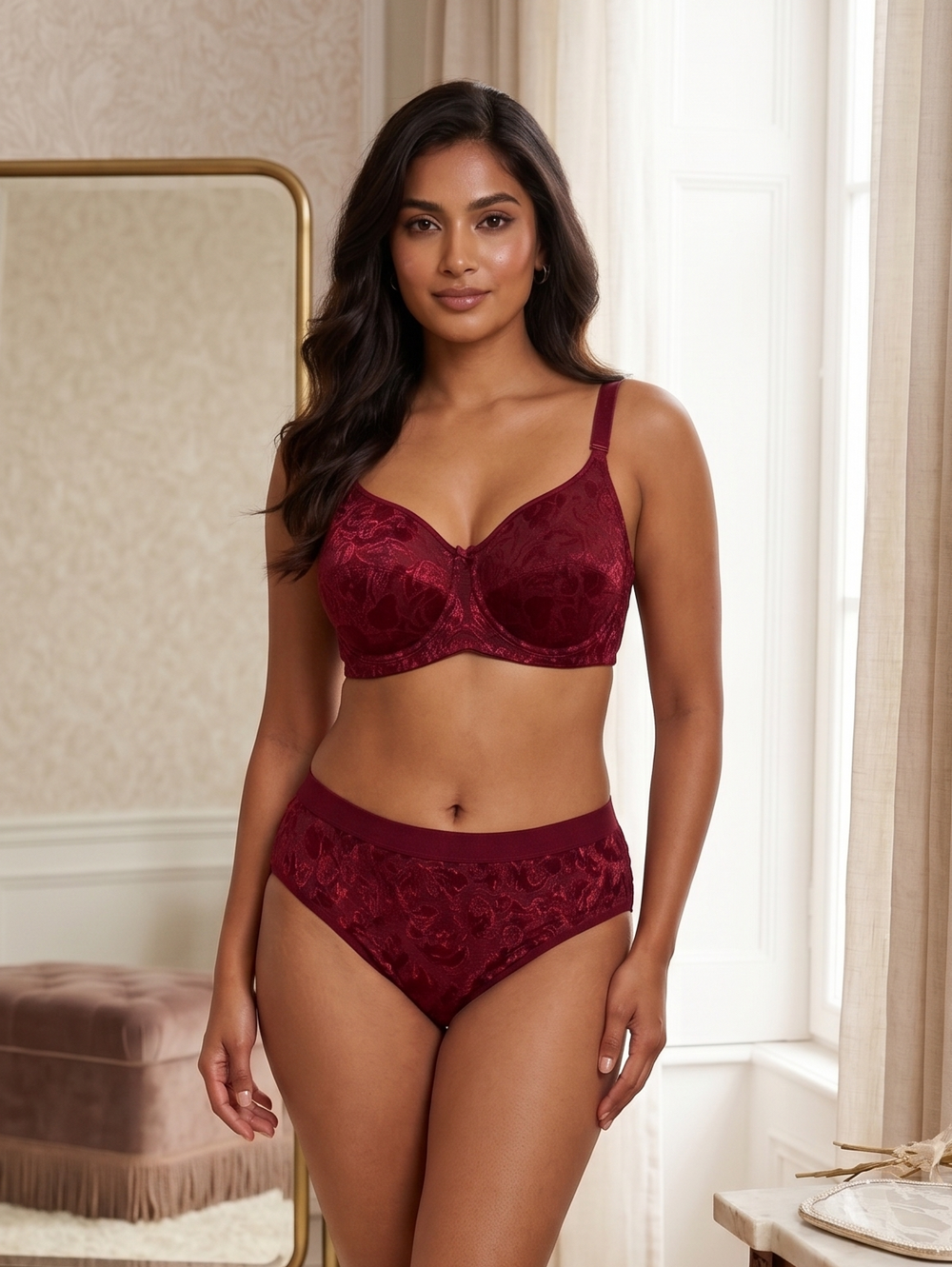 Karavya Burgundy Lace Bra & Panty Set
