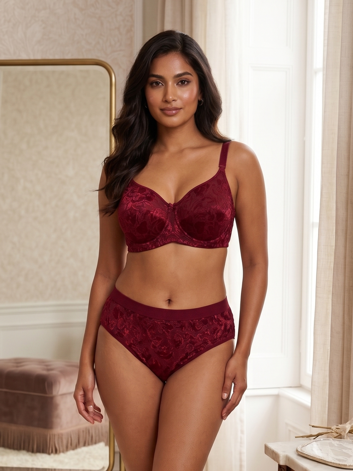 Karavya Burgundy Lace Bra & Panty Set