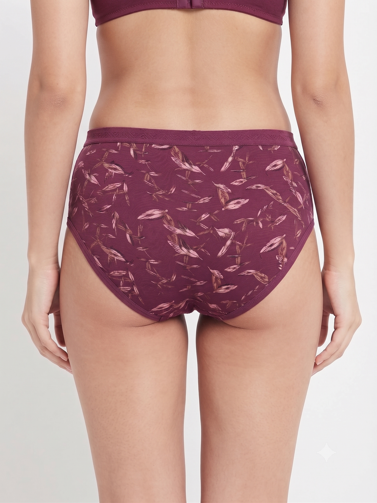 Karavya Wine Printed High-Waist Women's Brief – Feather Pattern Full Coverage Panty