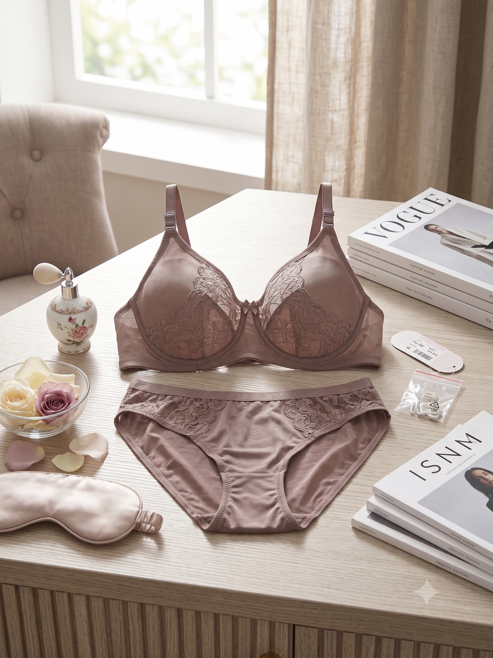 Karavya Mocha Lace Bra & Panty Set