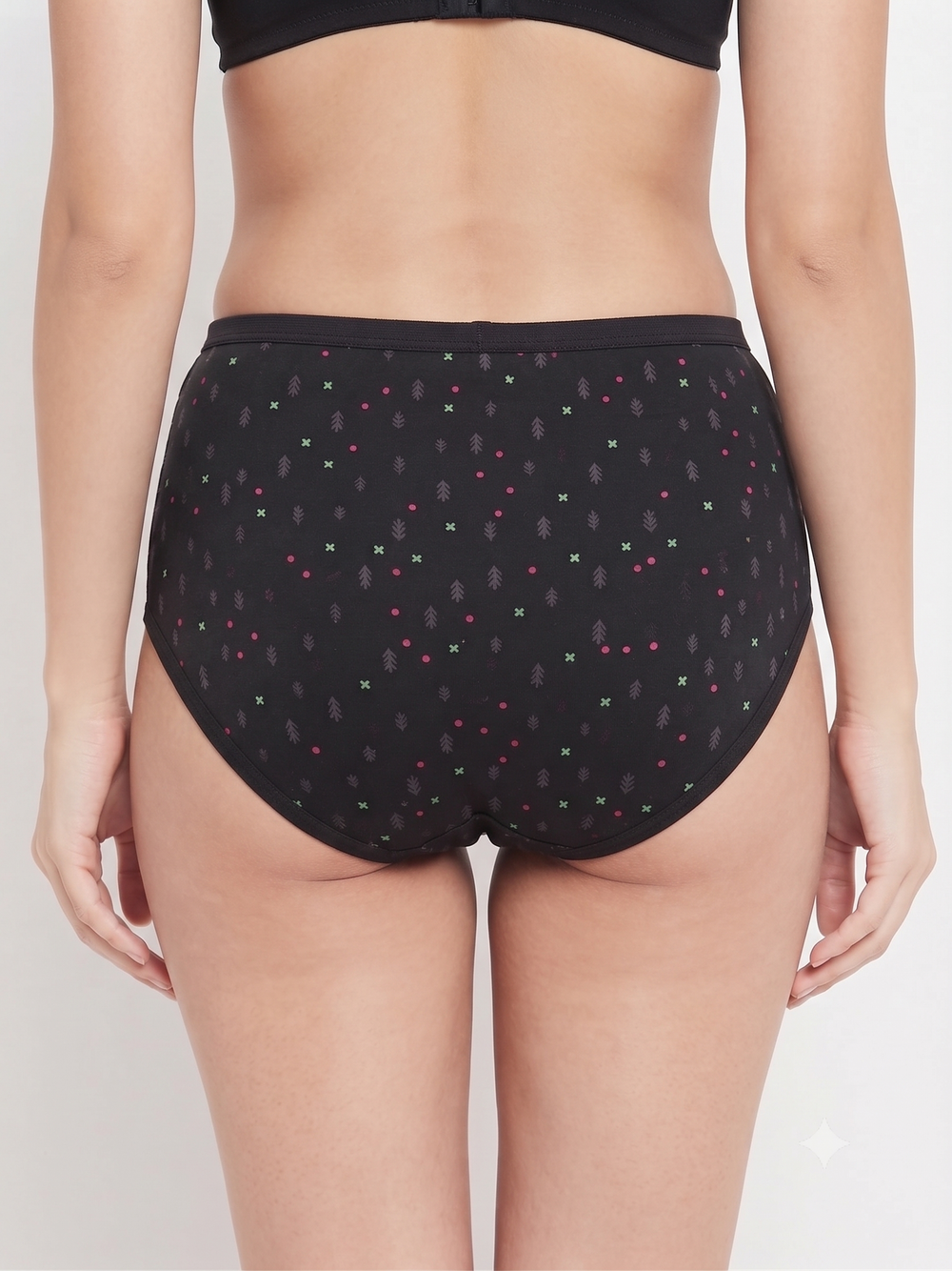 Karavya Printed High-Waist Full Coverage Panty – Black