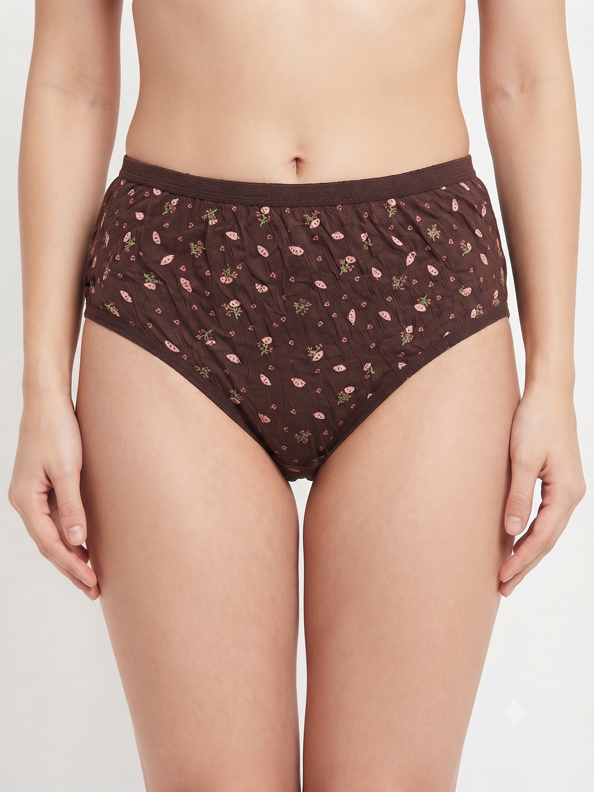 Karavya Mocha Brown Printed High-Waist Full Coverage Panty