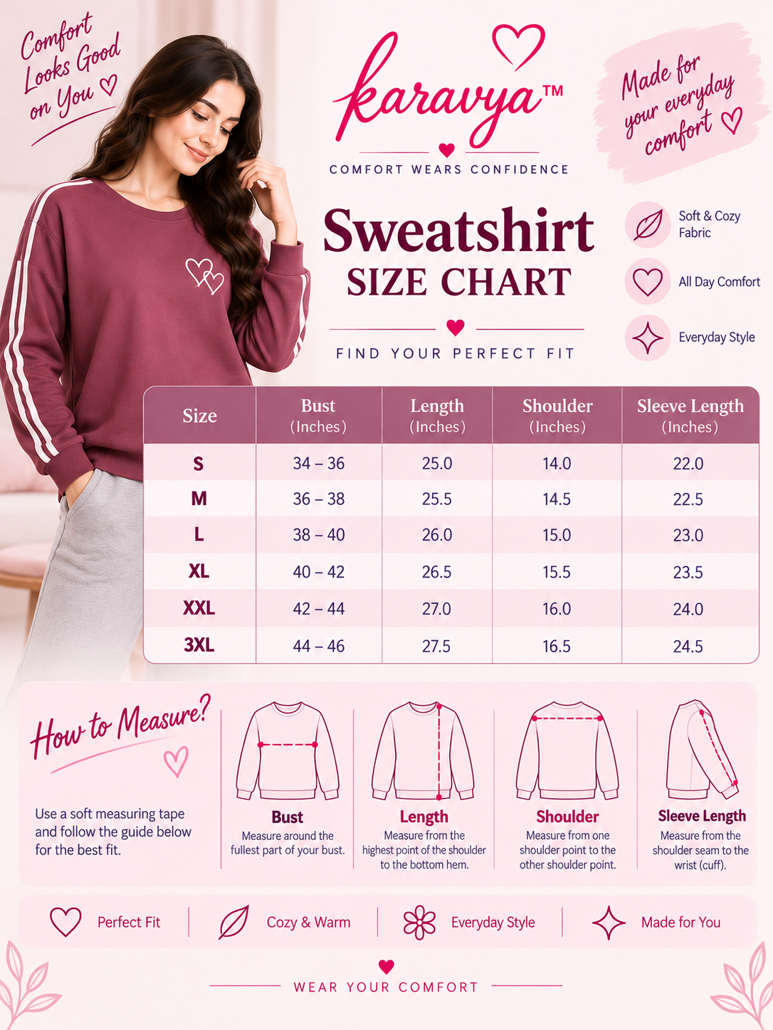 Karavya Wine Solid Fleece Sweatshirt for Women – Cozy Winter Wear