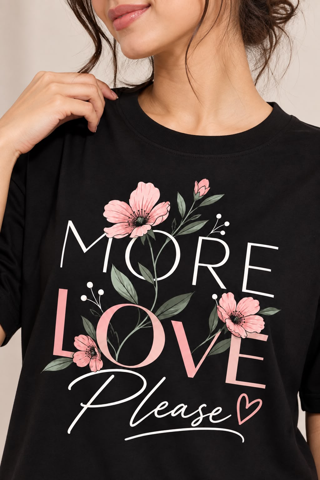 Karavya Black More Love Printed Women’s T-Shirt & Pink Shorts Nightwear Set