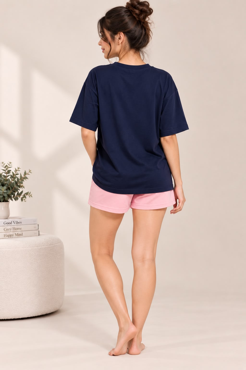Karavya Navy More Love Printed Women’s T-Shirt & Pink Shorts Nightwear Set