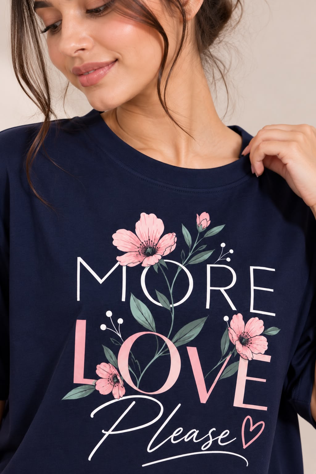 Karavya Navy More Love Printed Women’s T-Shirt & Pink Shorts Nightwear Set